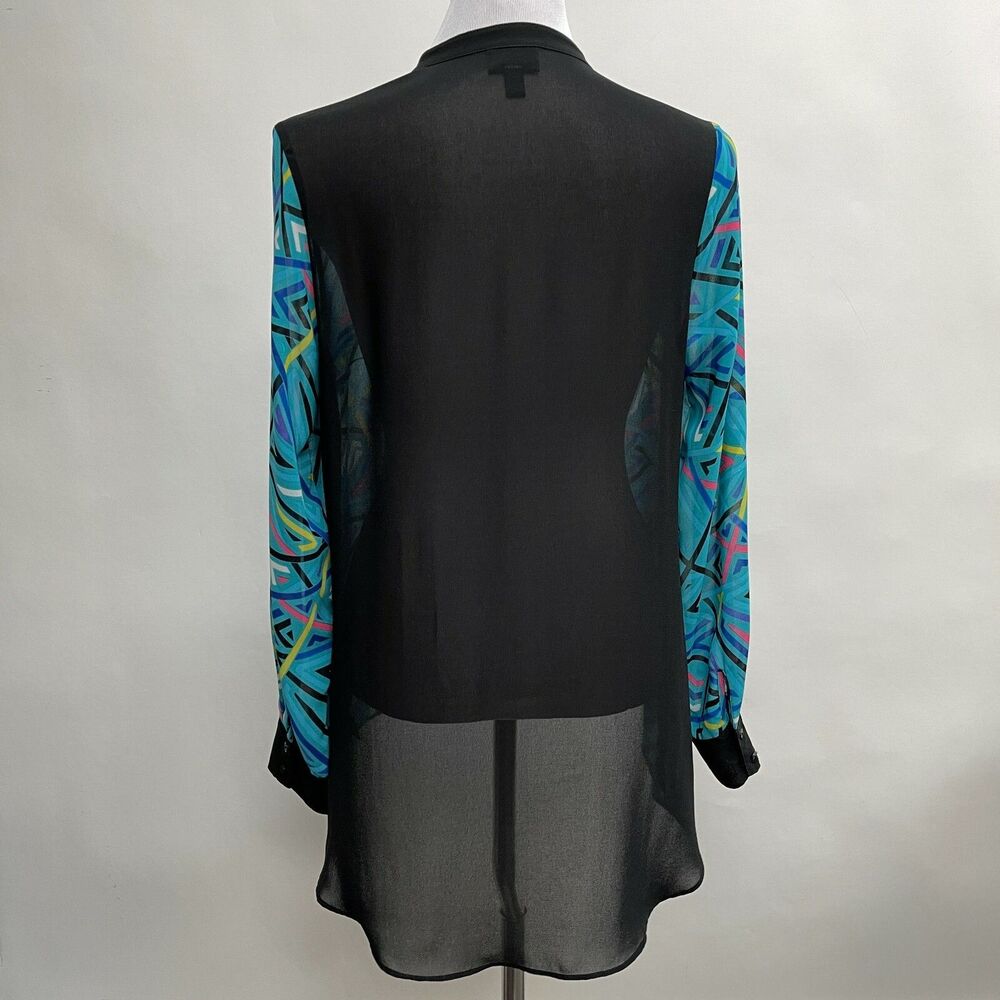 Nicole by Nicole Miller‎ Women's Top Medium Blue Multicolor Sheer Back - Picture 4 of 8